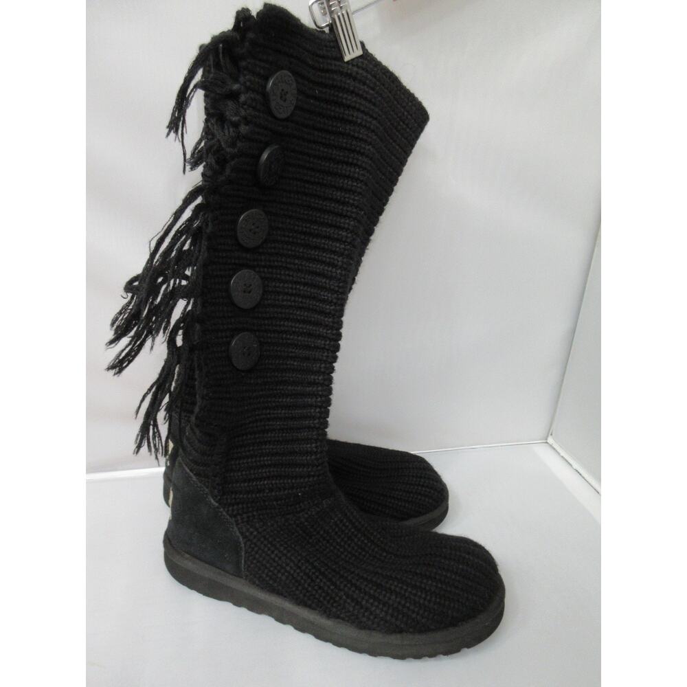 UGG Shoes Women Black Classic Cardy Knit Sweater Knee High Boots Sz 10 F3010E